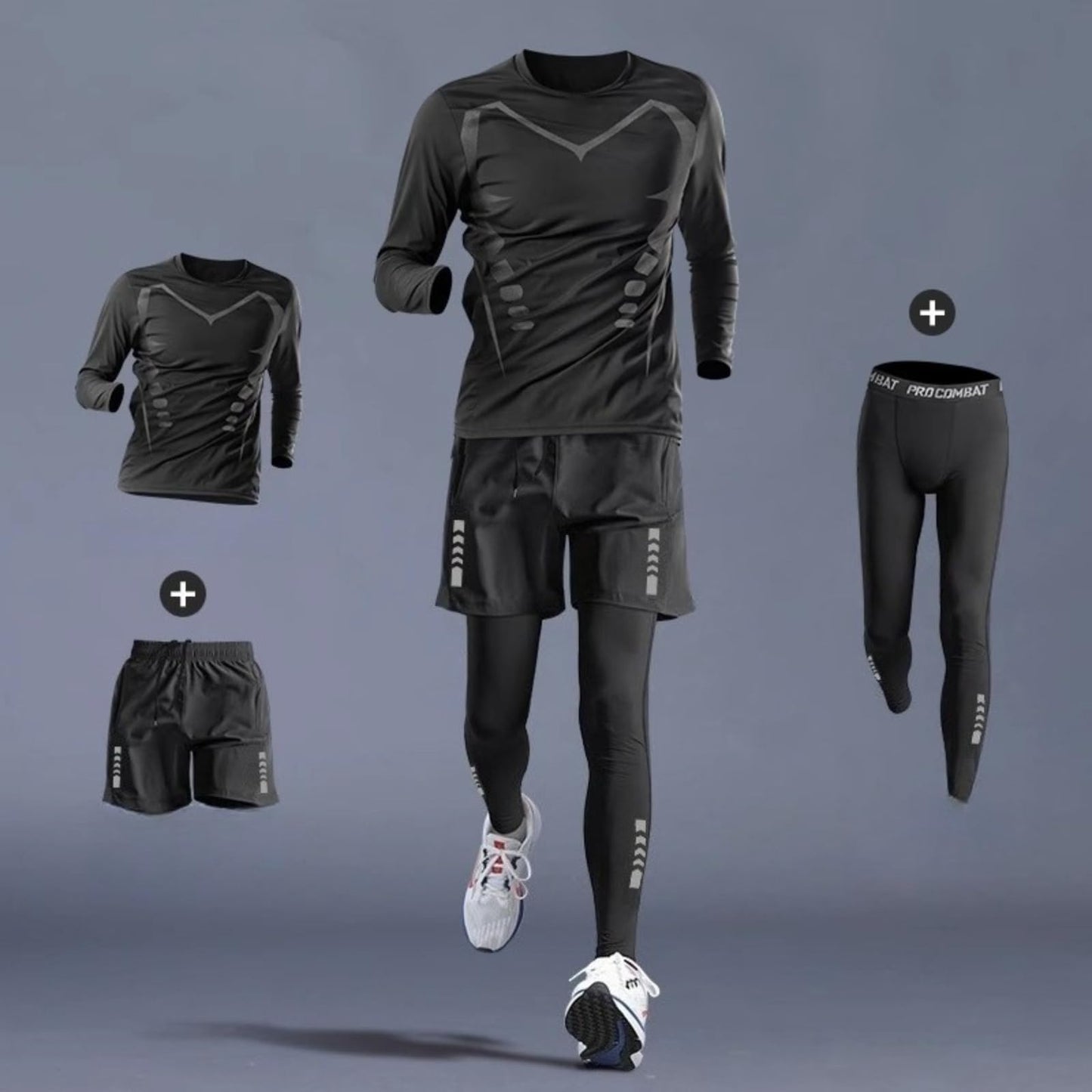 Men’s Quick Dry Athletic Set with Long Sleeve Top, Pants and Shorts
