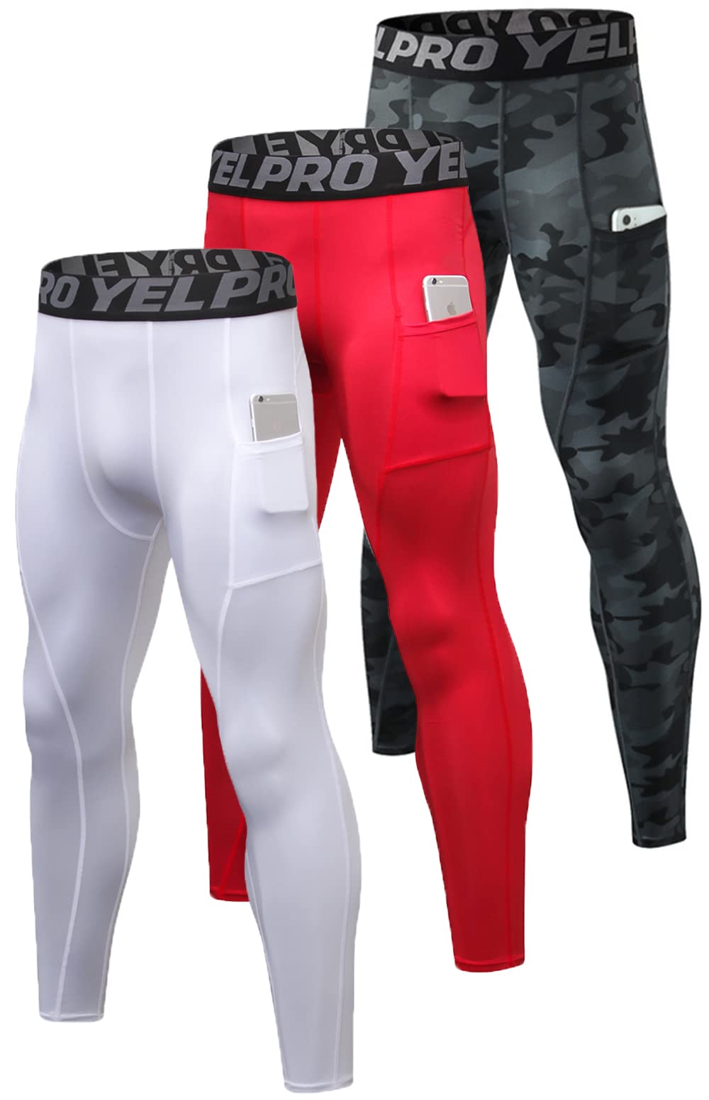 Men’s 3-Pack Compression Leggings with Pockets