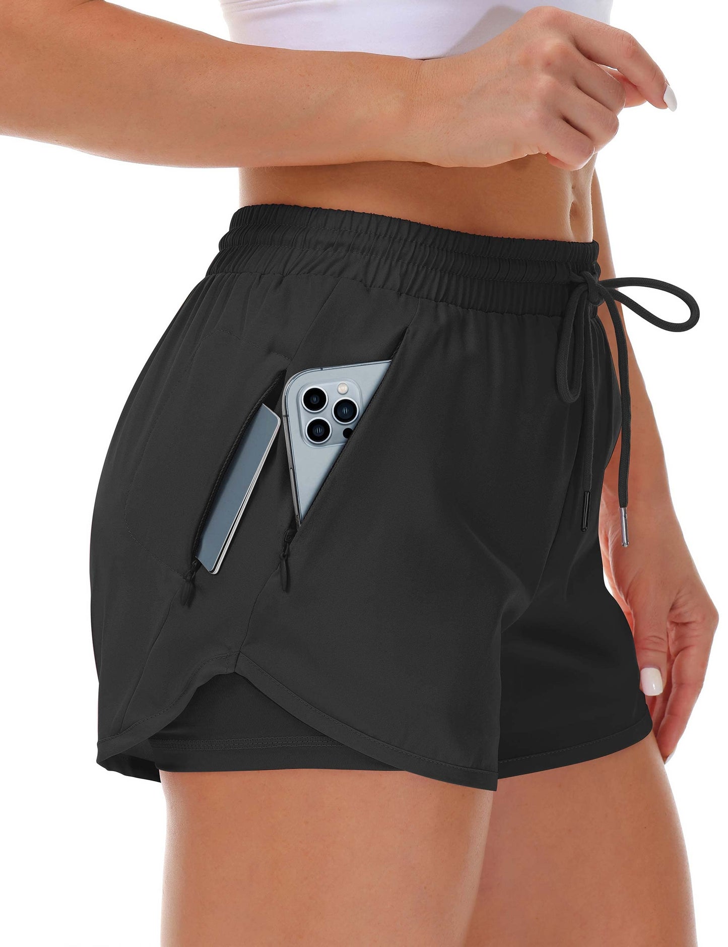 Women’s Running Shorts with Liner and Zipper Pockets