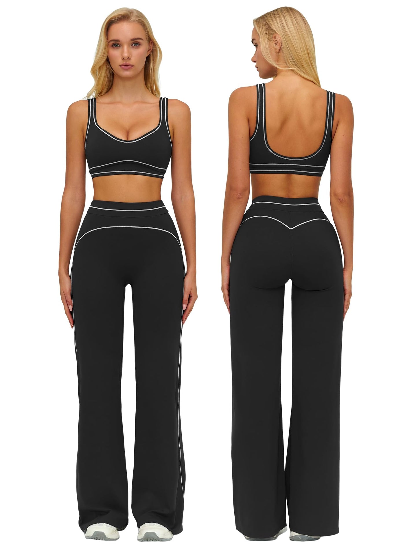 Women’s 2-Piece Workout Set with Racerback Top and Wide Leg Pants