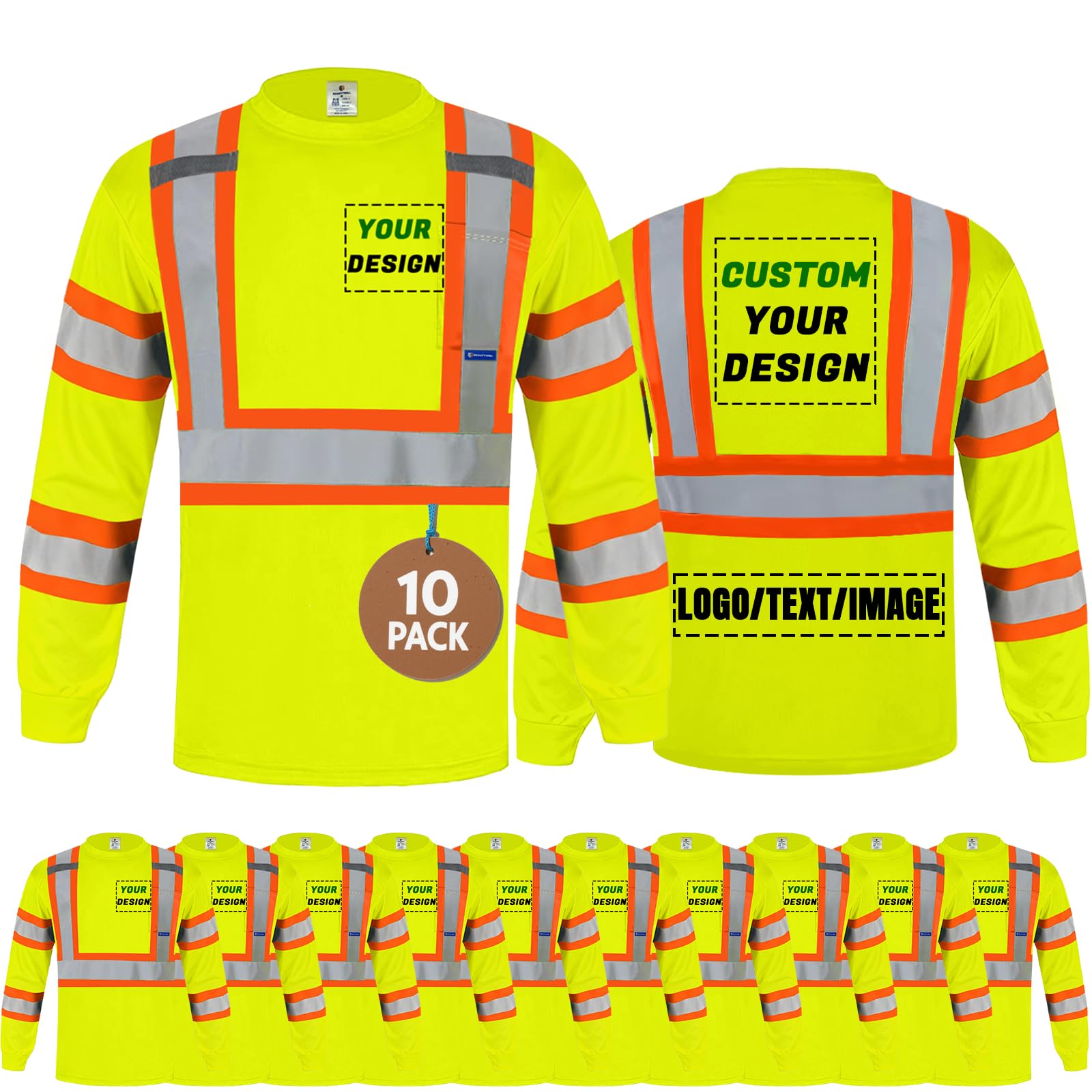 Unisex High Visibility Long Sleeve Reflective Safety Shirt with Pocket