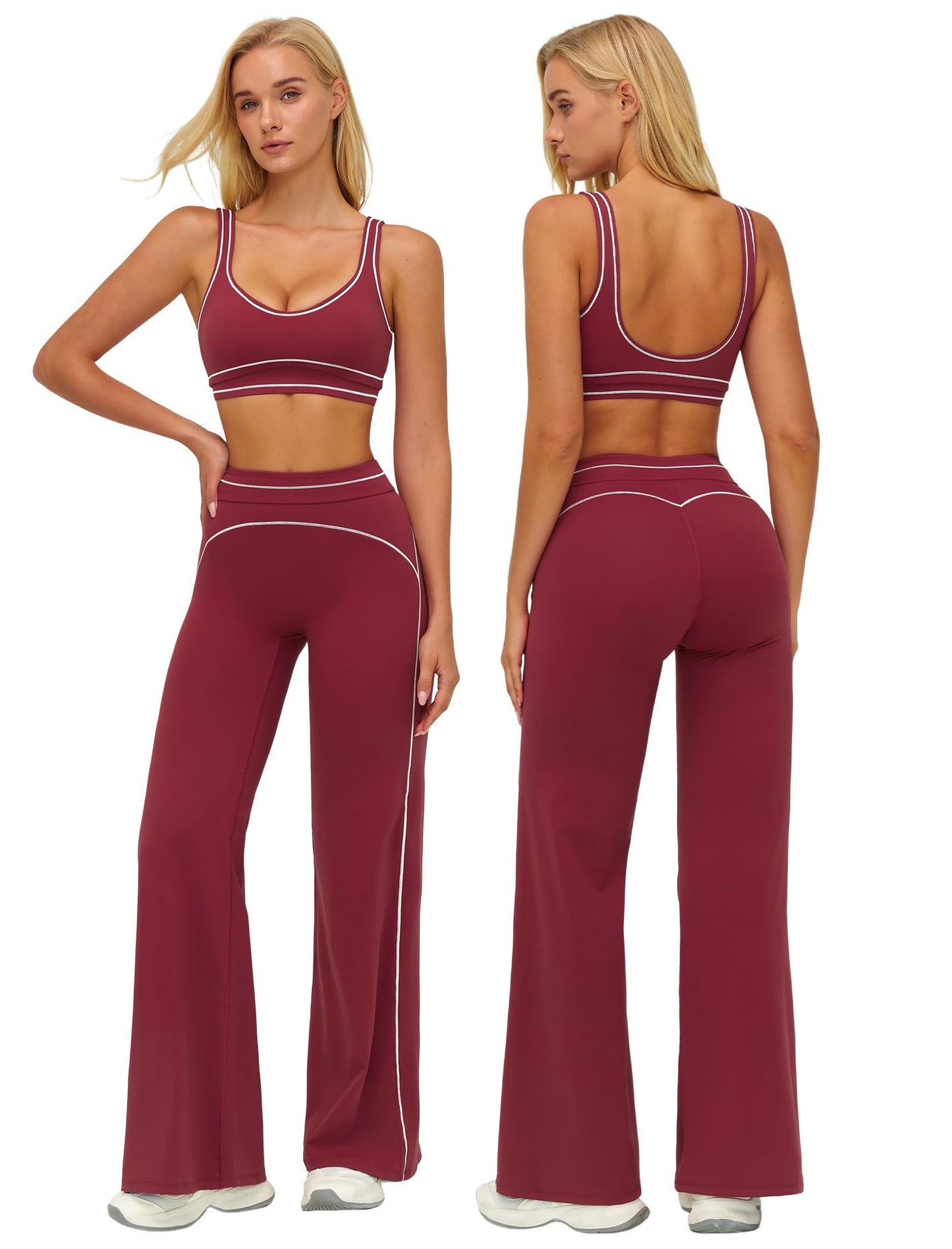 Women’s 2-Piece Workout Set with Racerback Top and Wide Leg Pants