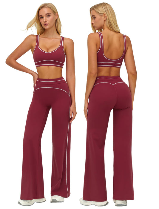 Women’s 2-Piece Workout Set with Racerback Top and Wide Leg Pants
