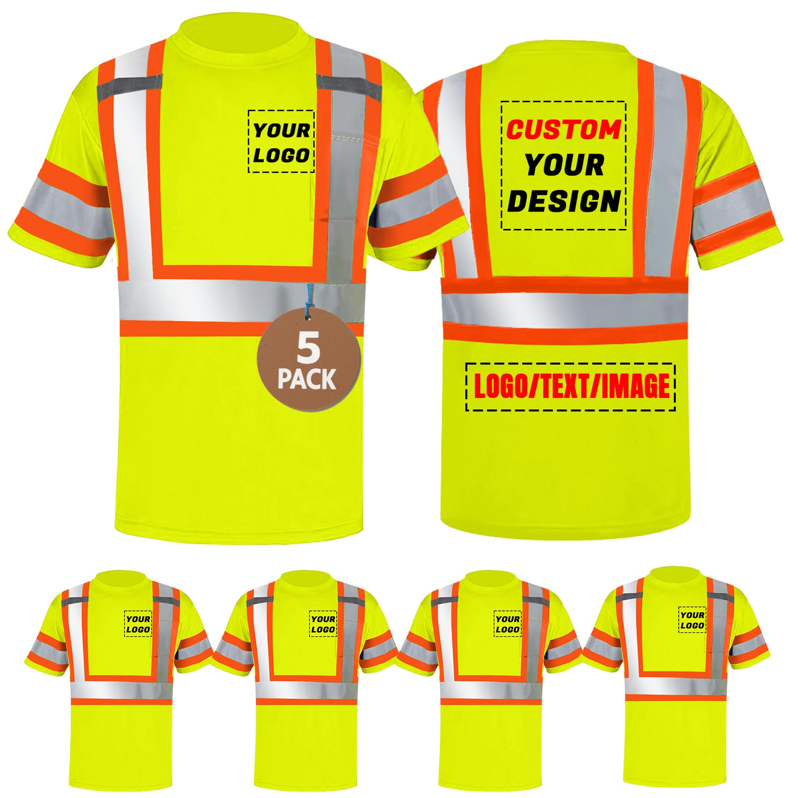 Unisex High Visibility Long Sleeve Reflective Safety Shirt with Pocket