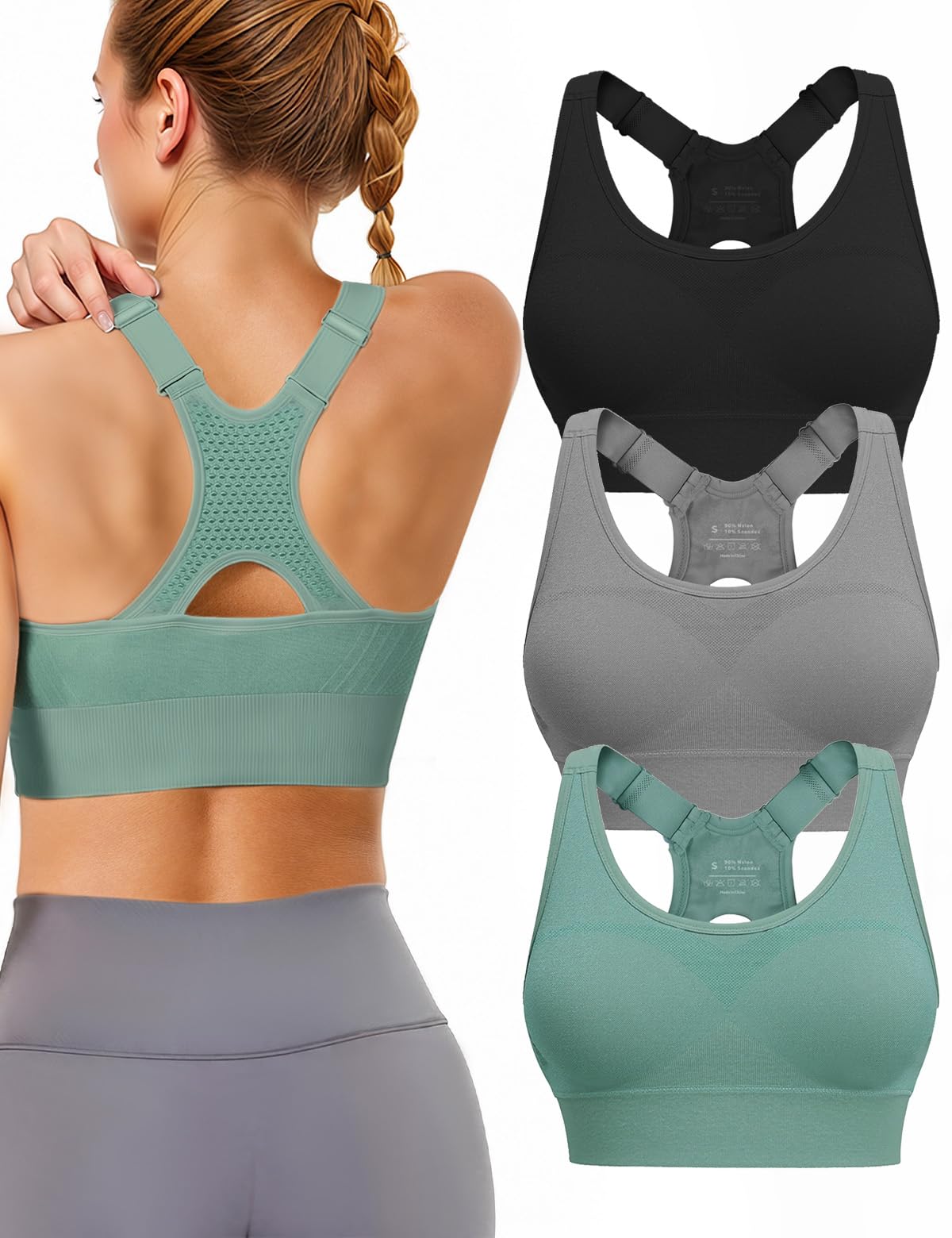 Women’s 3-Pack High Support Padded Racerback Sports Bras