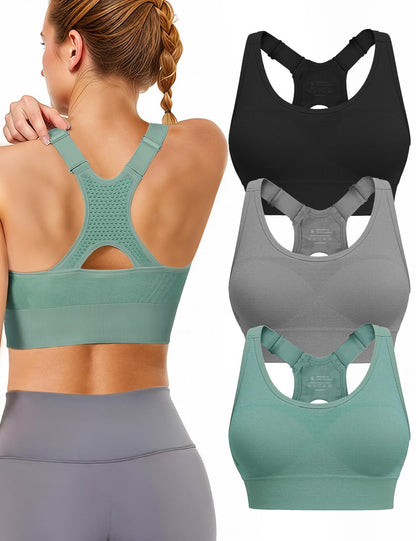 Women’s 3-Pack High Support Padded Racerback Sports Bras