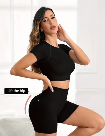 Women’s 2-Piece Yoga Set with Crop Top and High Waist Shorts