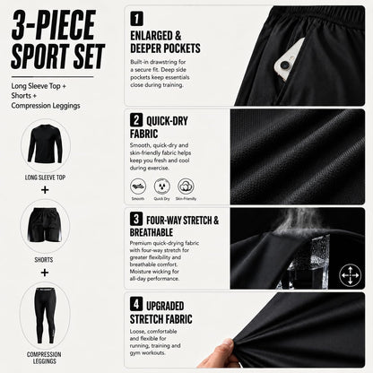 Men’s 3-Piece Quick Dry Athletic Tracksuit Set