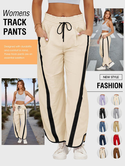 Women’s Baggy Wide Leg Track Pants with Drawstring Waist