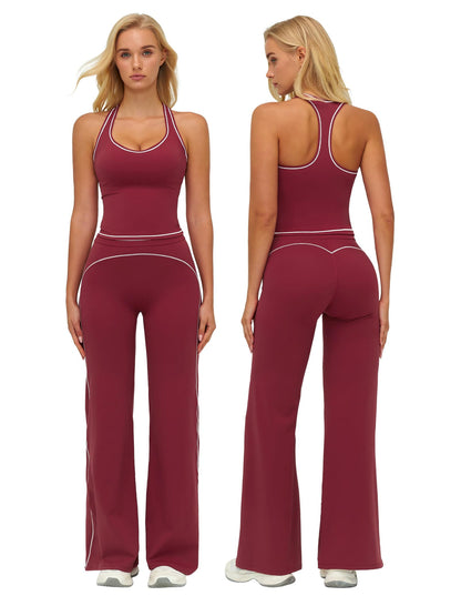 Women’s 2-Piece Workout Set with Racerback Top and Wide Leg Pants