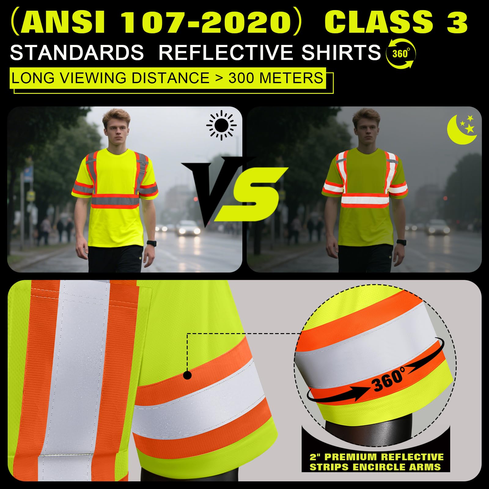 Unisex High Visibility Long Sleeve Reflective Safety Shirt with Pocket