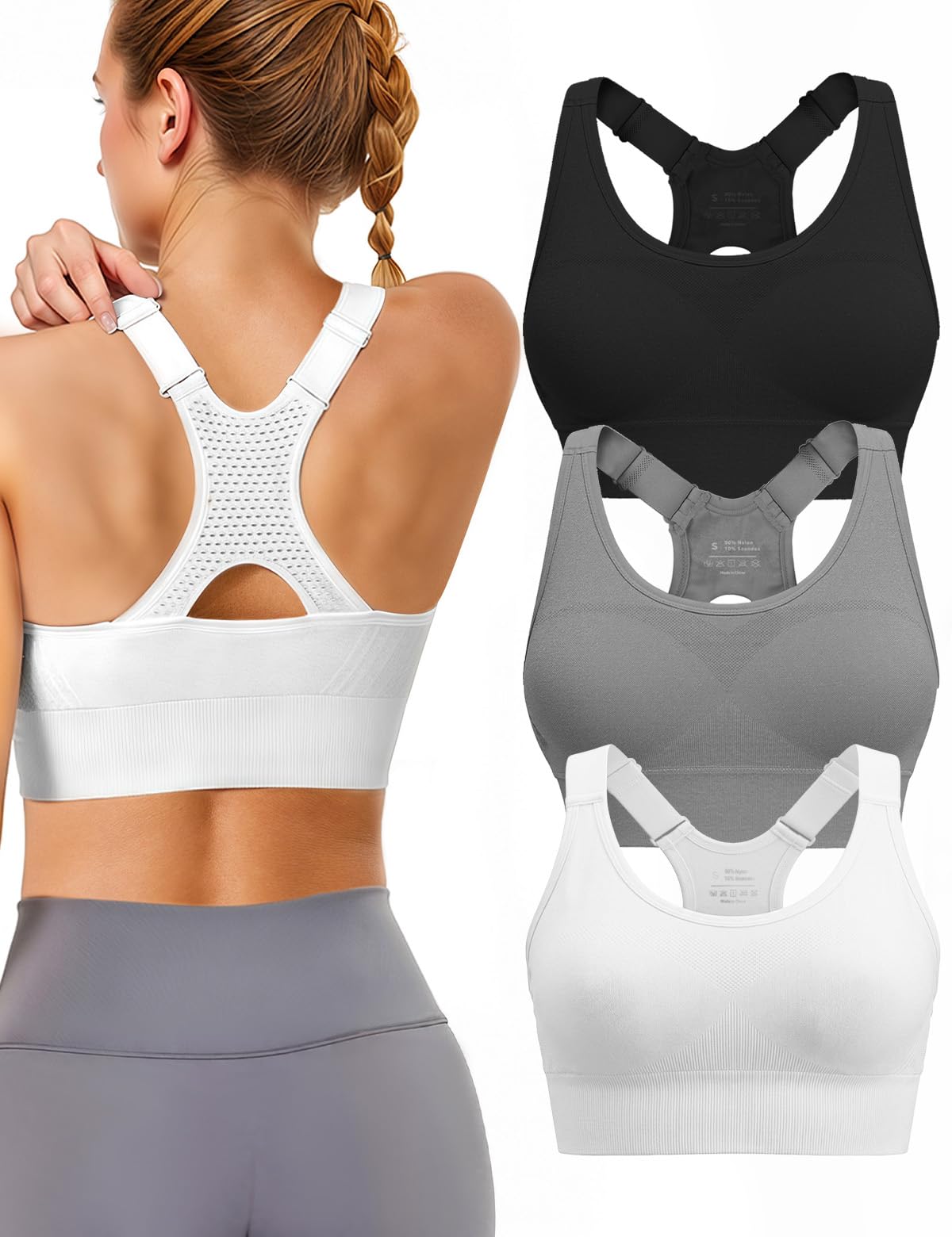 Women’s 3-Pack High Support Padded Racerback Sports Bras