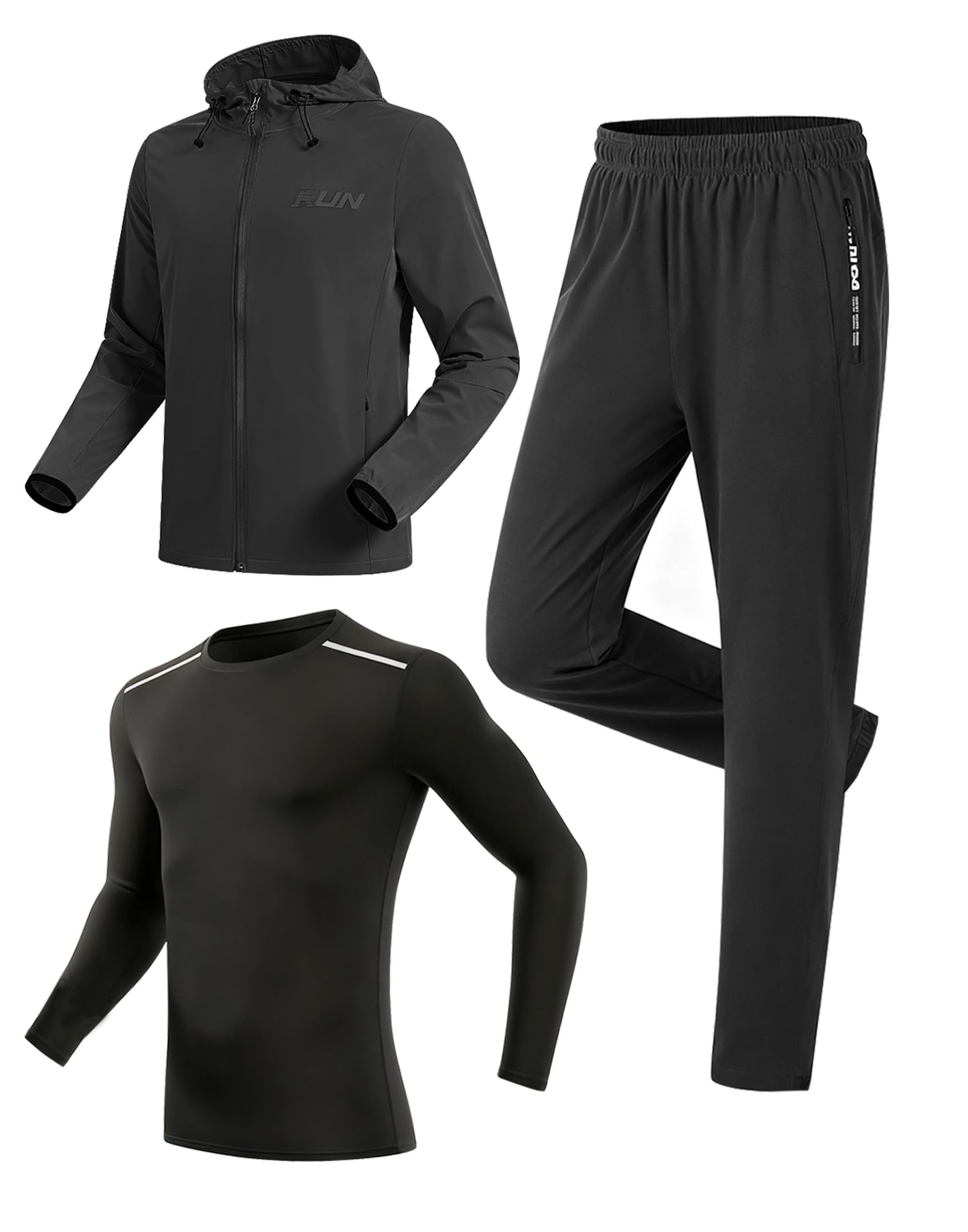 Men’s 3-Piece Windproof Tracksuit Set with Jacket and Joggers