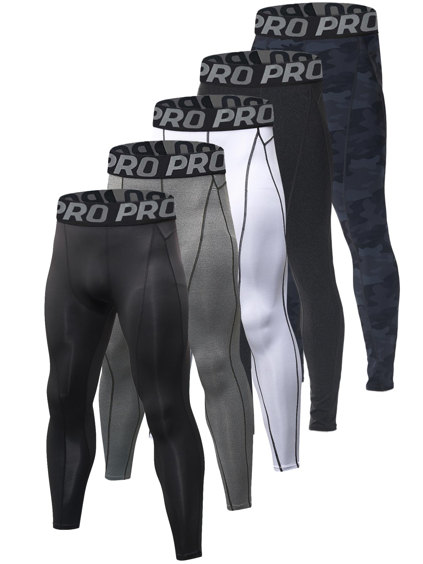Men’s Camouflage Compression Base Layer Leggings 5-Pack