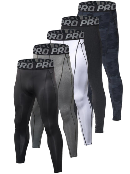 Men’s Camouflage Compression Base Layer Leggings 5-Pack