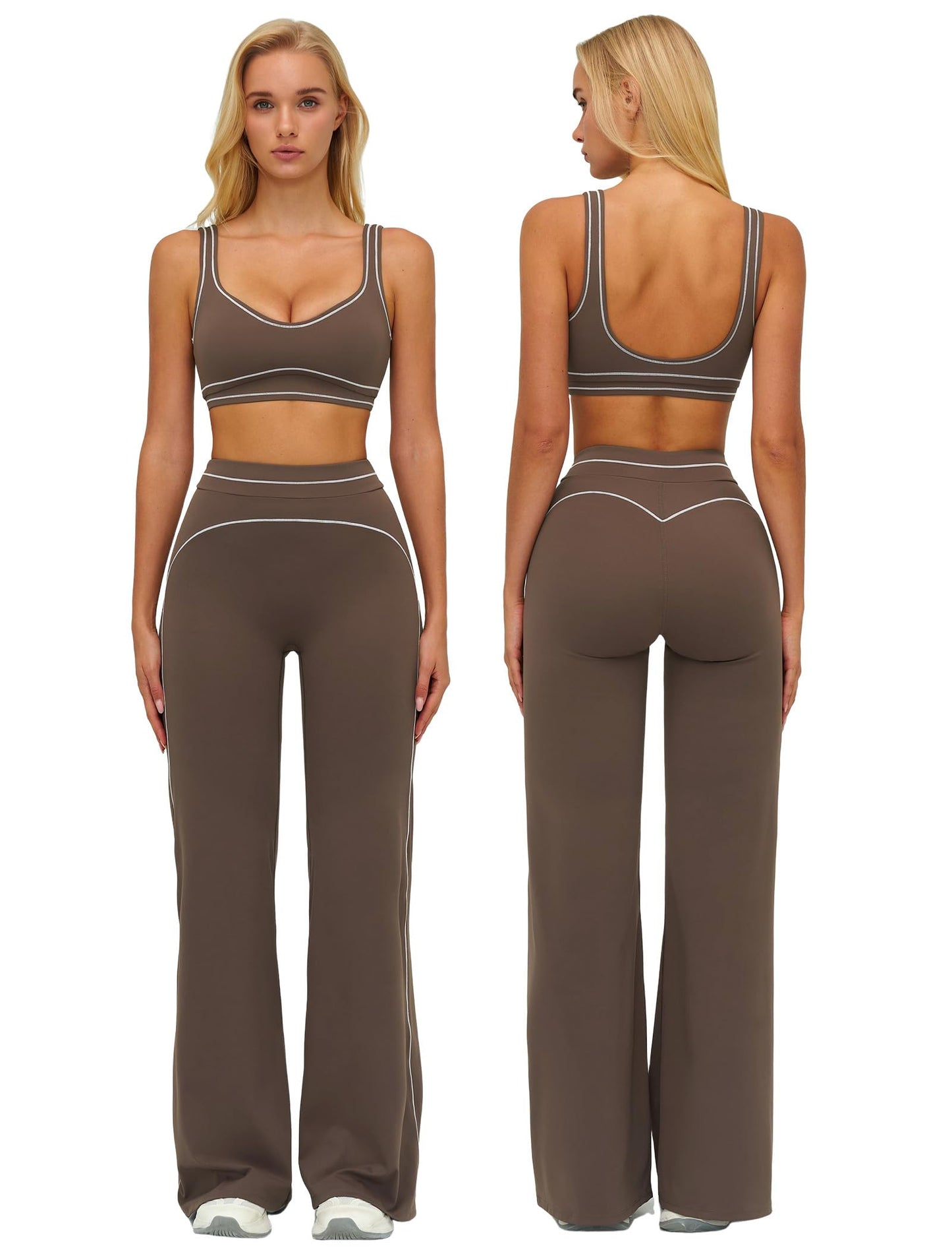 Women’s 2-Piece Workout Set with Racerback Top and Wide Leg Pants