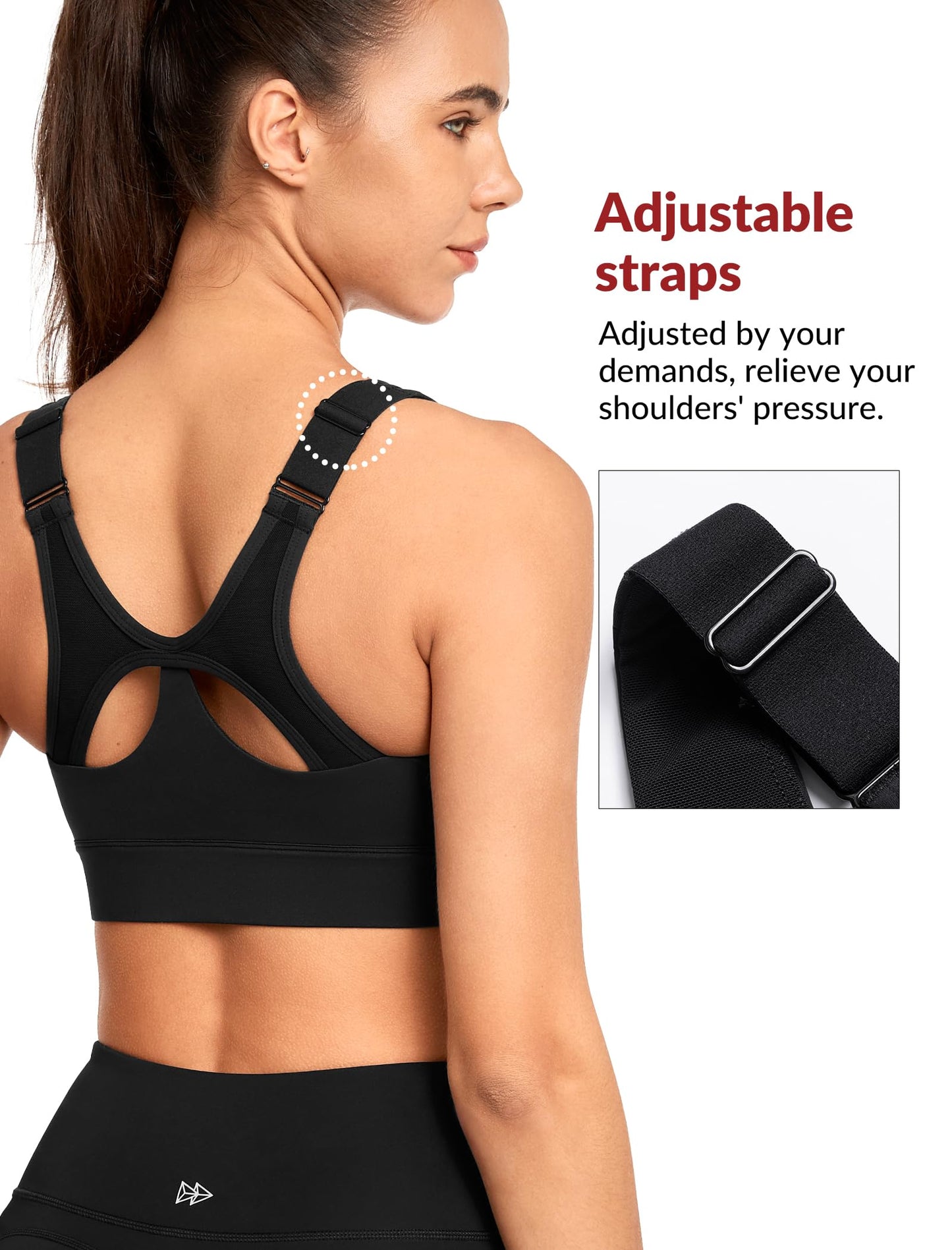 Women’s Adjustable High Impact Sports Bra with Front Zip and Mesh Support