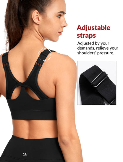 Women’s Adjustable High Impact Sports Bra with Front Zip and Mesh Support