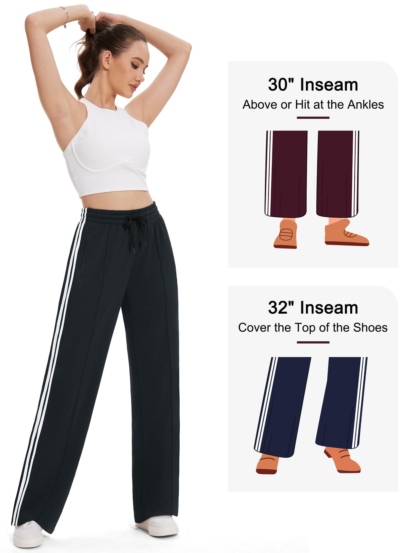 Women’s Loose Straight Leg Track Pants with Multiple Inseam Options