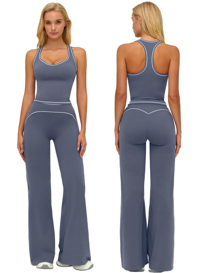 Women’s 2-Piece Workout Set with Racerback Top and Wide Leg Pants