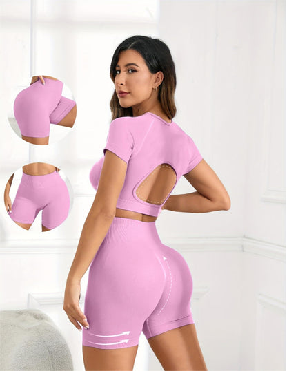 Women’s 2-Piece Yoga Set with Crop Top and High Waist Shorts