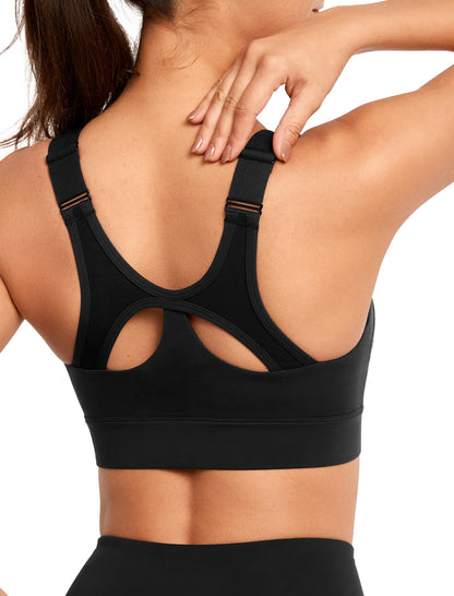 Women’s Adjustable High Impact Sports Bra with Front Zip and Mesh Support