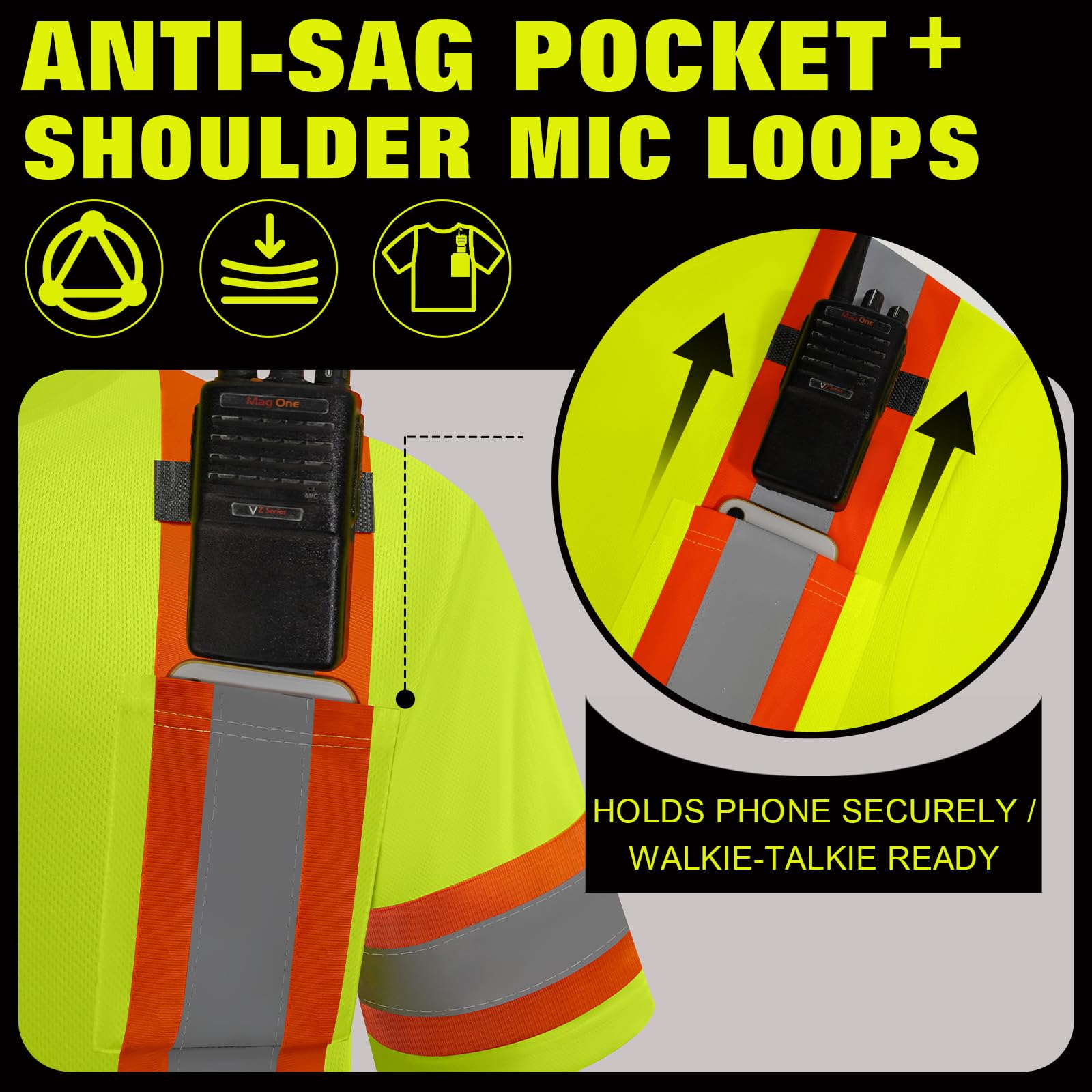 Unisex High Visibility Long Sleeve Reflective Safety Shirt with Pocket