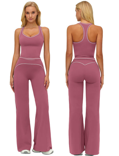 Women’s 2-Piece Workout Set with Racerback Top and Wide Leg Pants