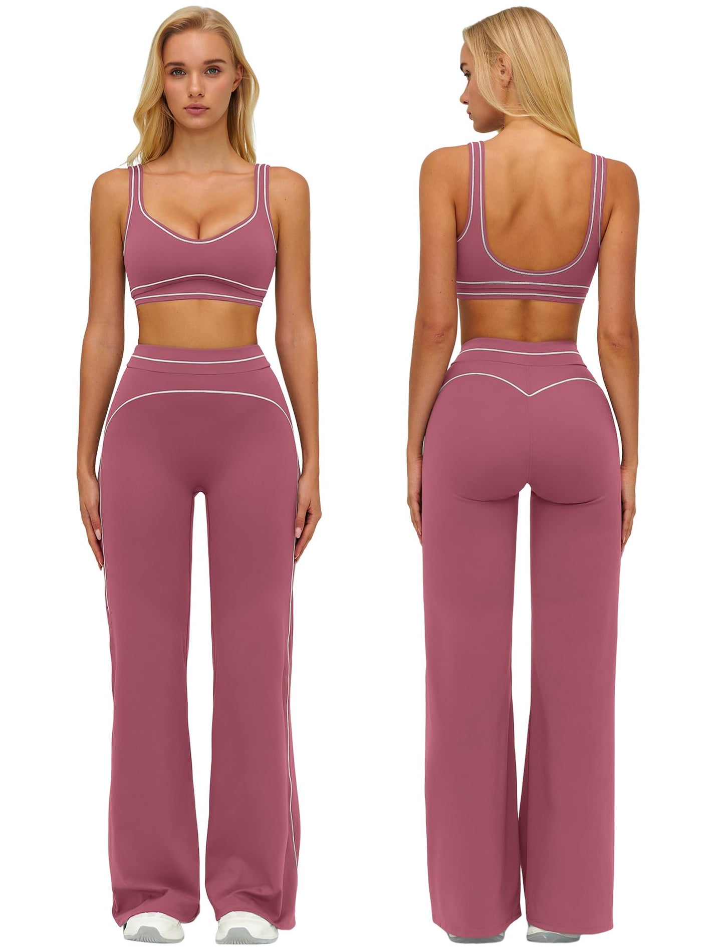 Women’s 2-Piece Workout Set with Racerback Top and Wide Leg Pants