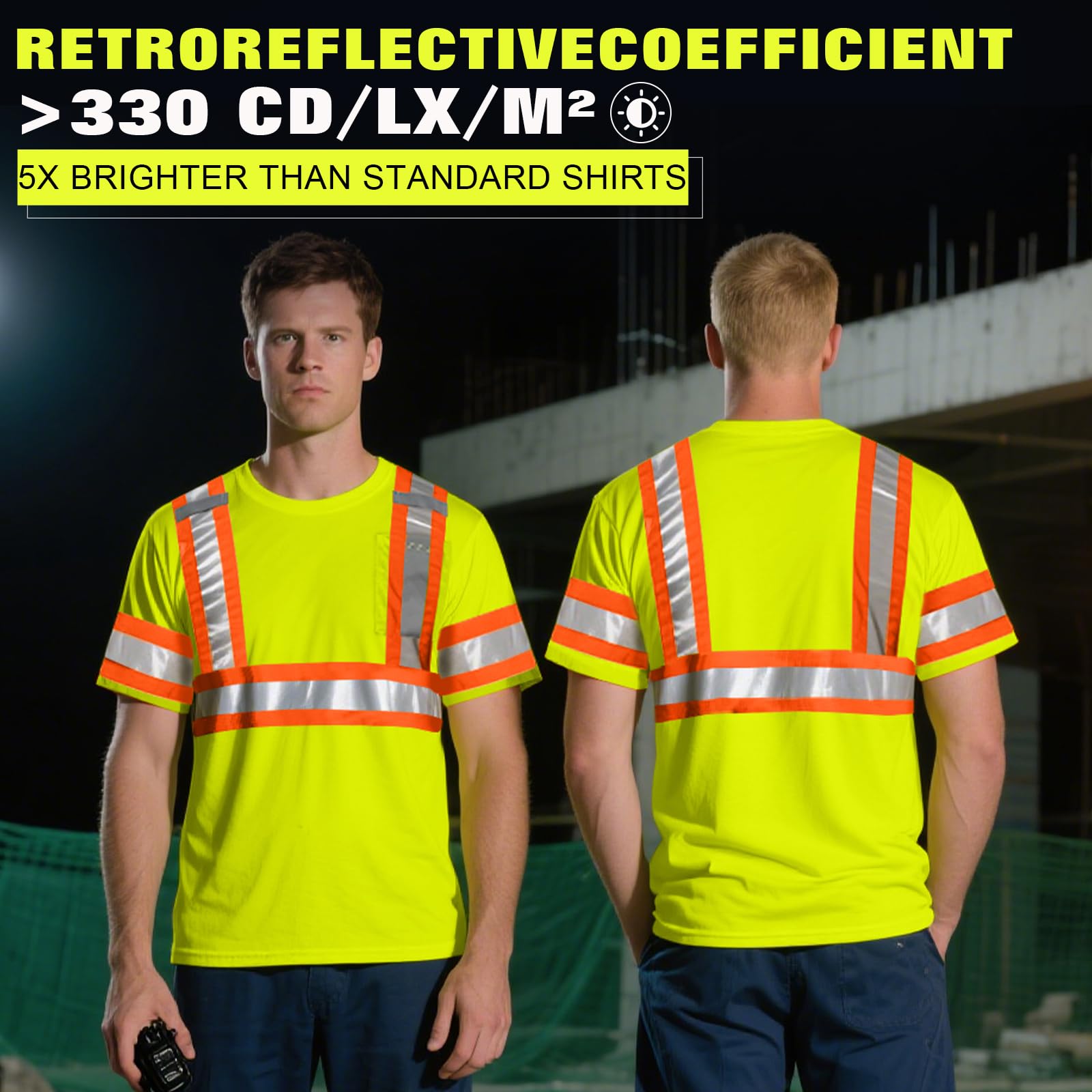 Unisex High Visibility Long Sleeve Reflective Safety Shirt with Pocket