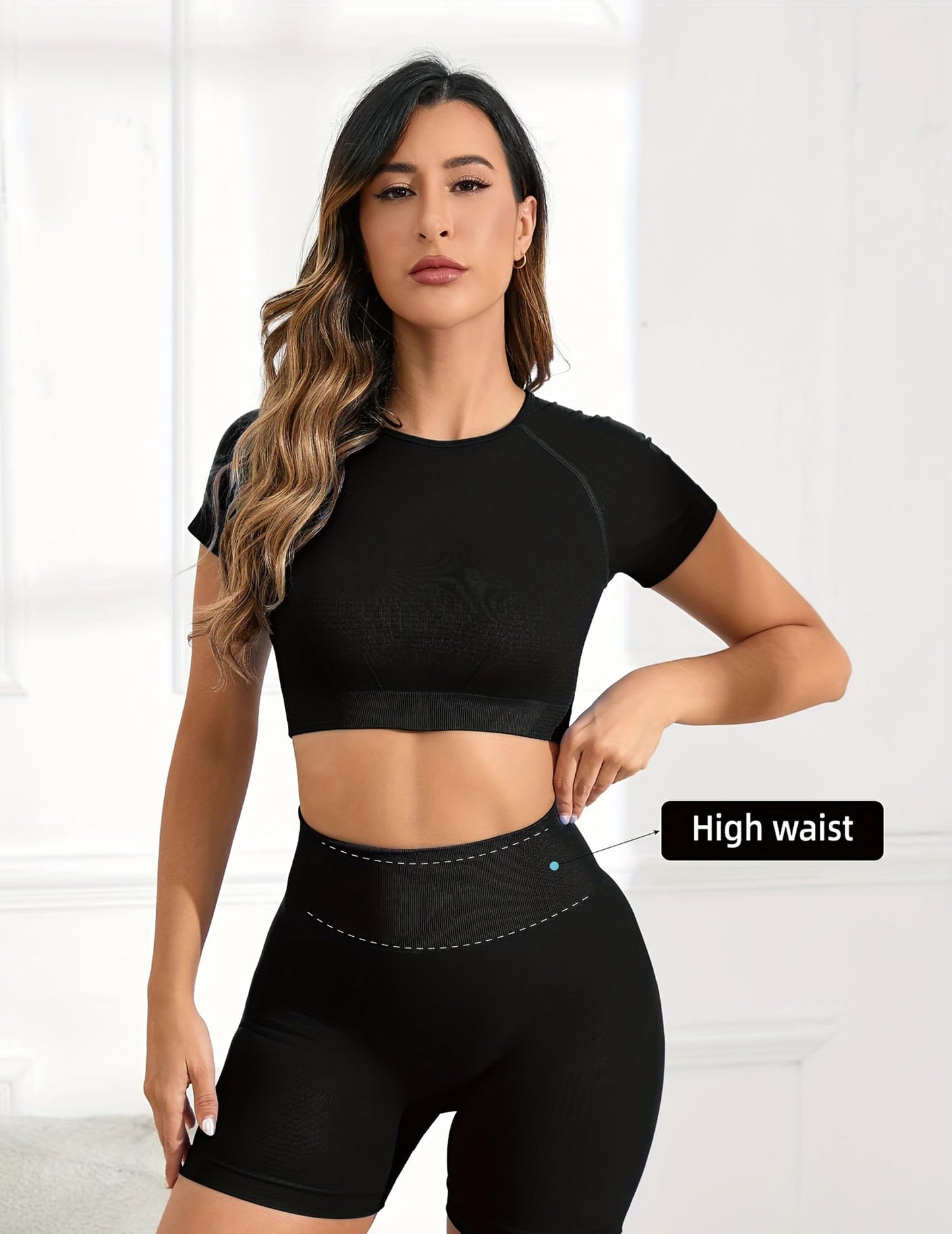 Women’s 2-Piece Yoga Set with Crop Top and High Waist Shorts