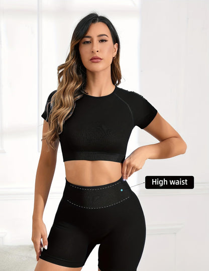 Women’s 2-Piece Yoga Set with Crop Top and High Waist Shorts