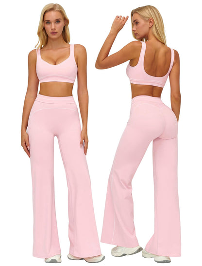Women’s 2-Piece Workout Set with Racerback Top and Wide Leg Pants
