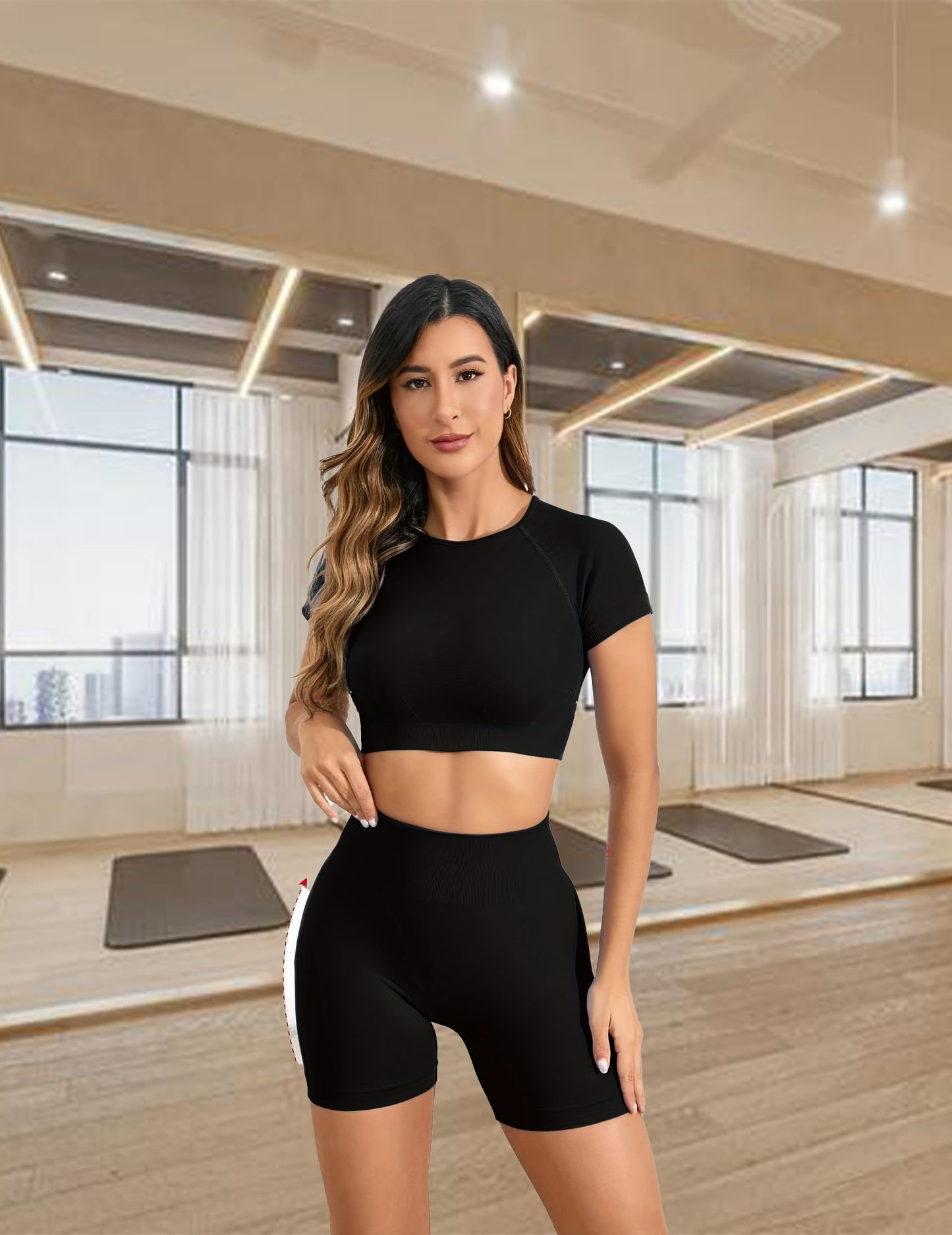 Women’s 2-Piece Yoga Set with Crop Top and High Waist Shorts