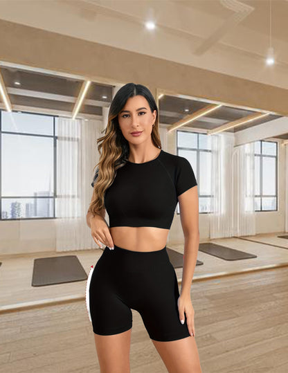 Women’s 2-Piece Yoga Set with Crop Top and High Waist Shorts