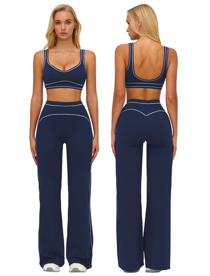 Women’s 2-Piece Workout Set with Racerback Top and Wide Leg Pants