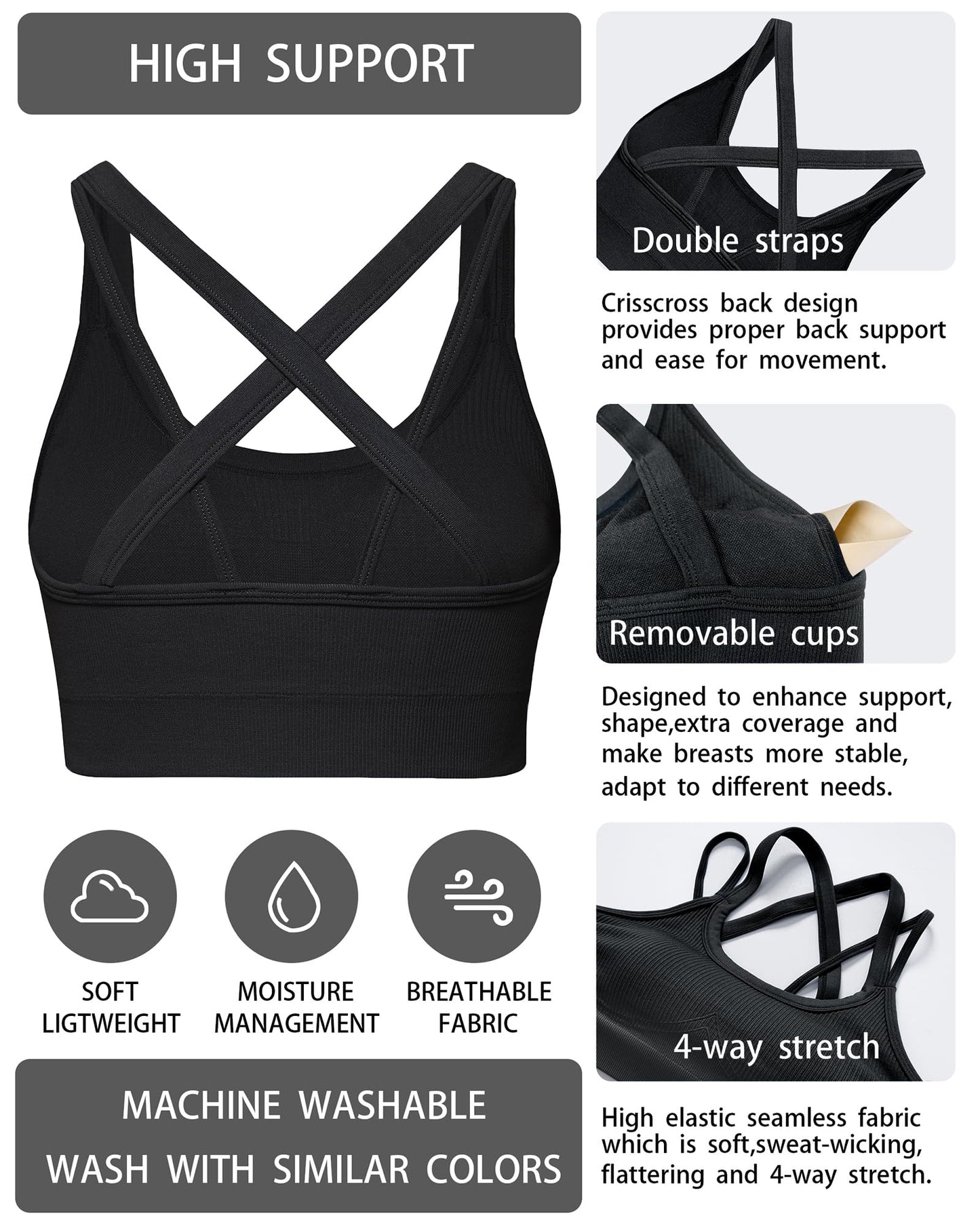 Women’s High Support Criss-Cross Back Sports Bra