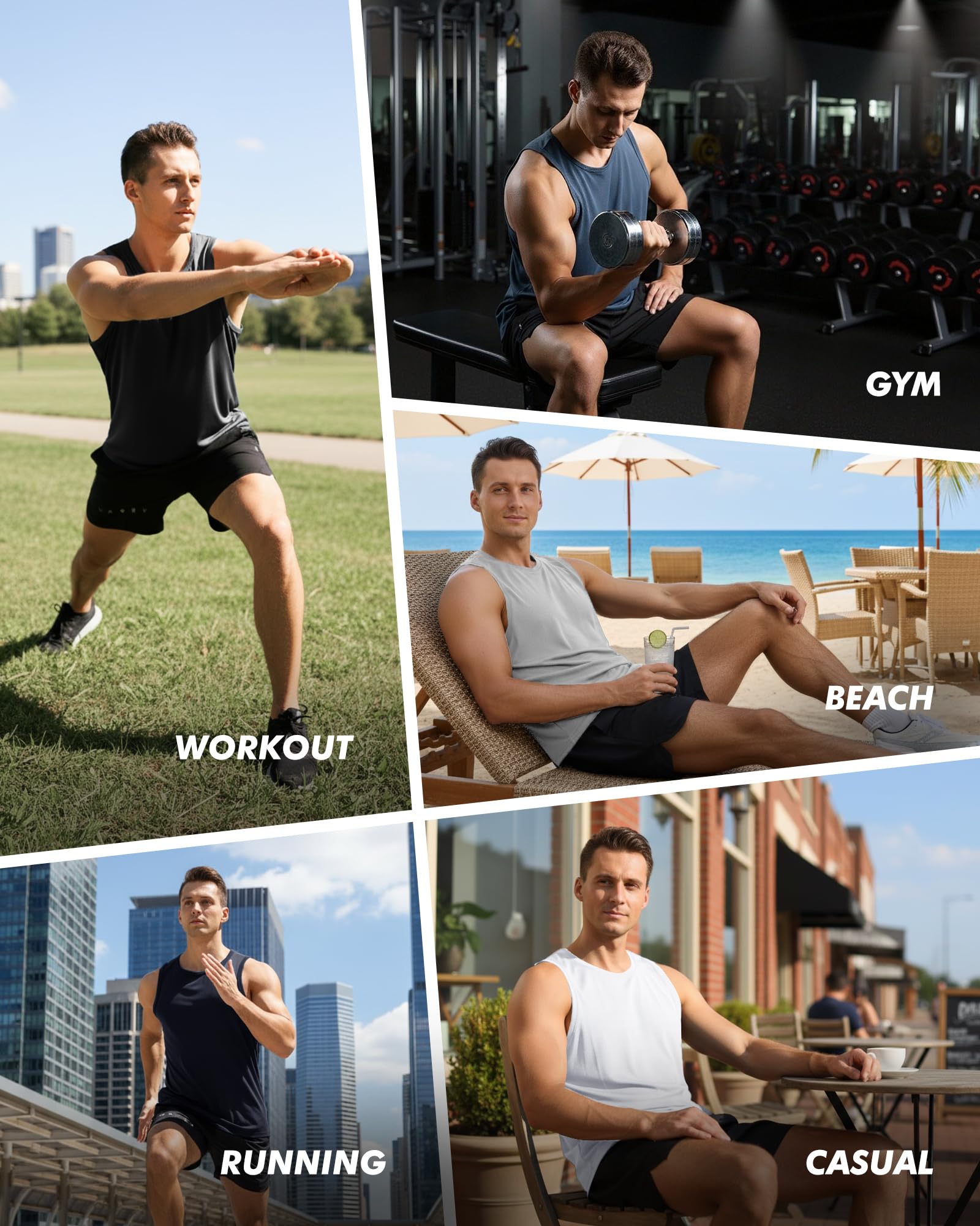 Men’s 5-Pack Sleeveless Workout Tank Tops