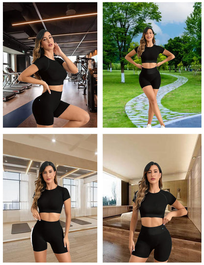Women’s 2-Piece Yoga Set with Crop Top and High Waist Shorts