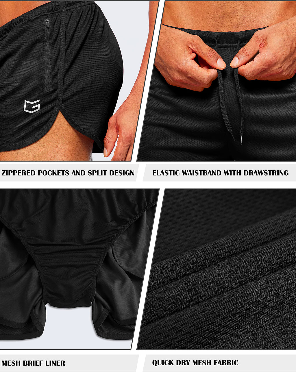 Men’s 3-Inch Quick Dry Running Shorts with Zipper Pockets